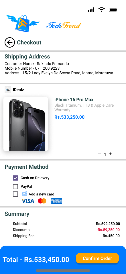 TechTrend Checkout Page